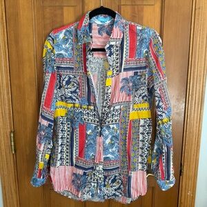 J. McLaughlin Multicolor Patterned Britt Linen Button Down Shirt Small